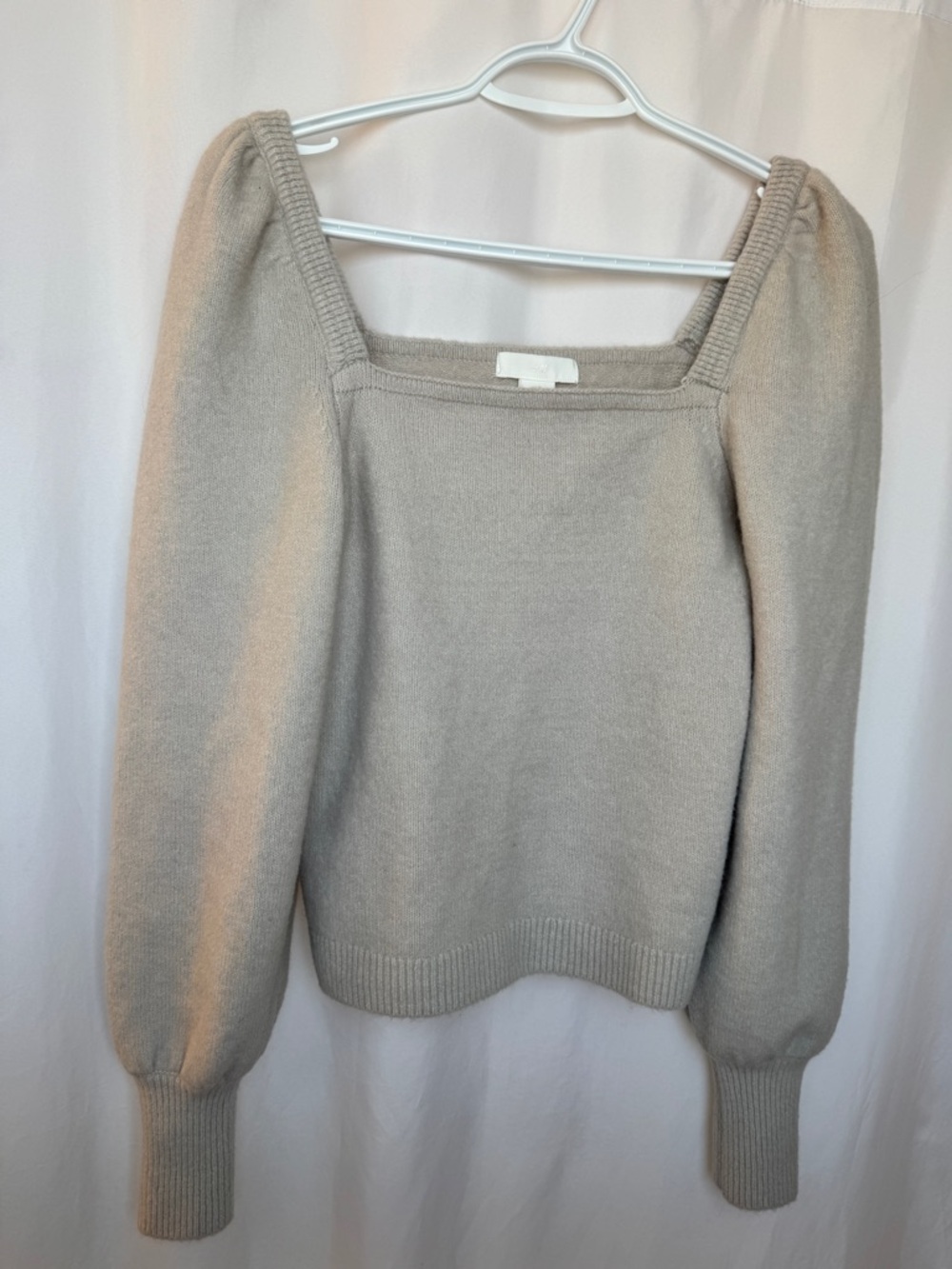 H&M Square Neck Puff Sleeve Sweater - Light Beige